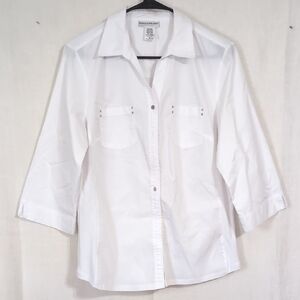 Rebecca Malone White Collared Button Up 3/4 Sleeve Size Medium